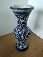 aardewerk vaas met oren blauw (3)